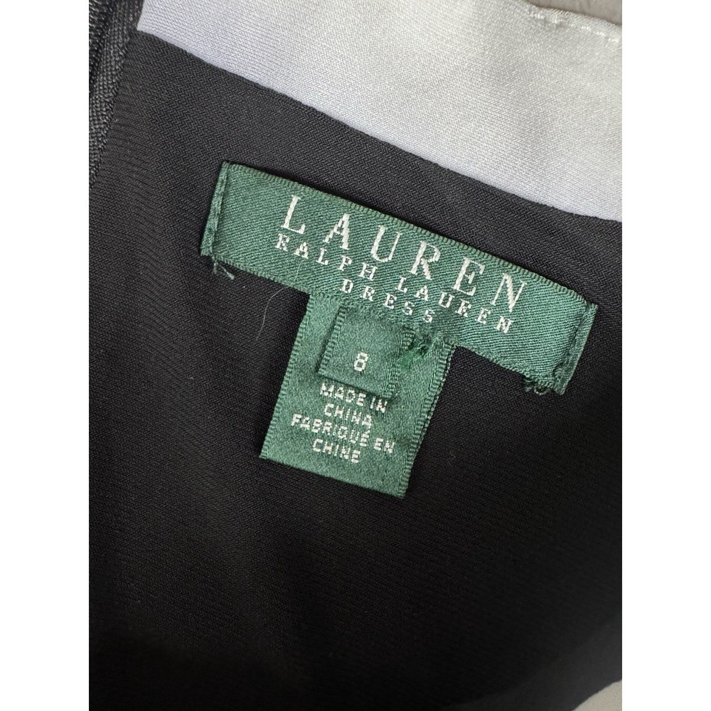 Lauren Ralph Lauren Sheath Dress 8  Ruching Black White Sleeveless Minimalist - Picture 6 of 8